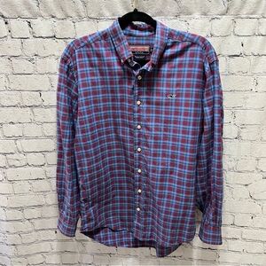 VINEYARD VINES Mens Whale Shirt Button Down Blue Plaid 100% Cotton Size Small